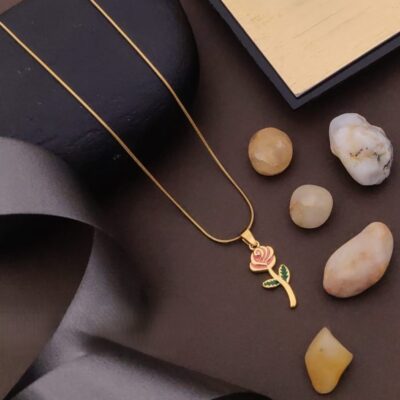 Blooming Romance Necklace – Enamel Rose Pendant on Gold Chain