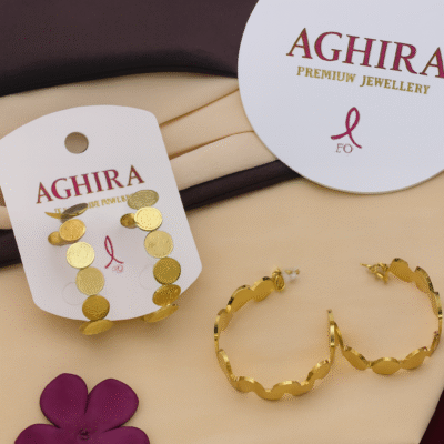 Textured Disc Hoops & Wavy Hoops Gold Earrings Set