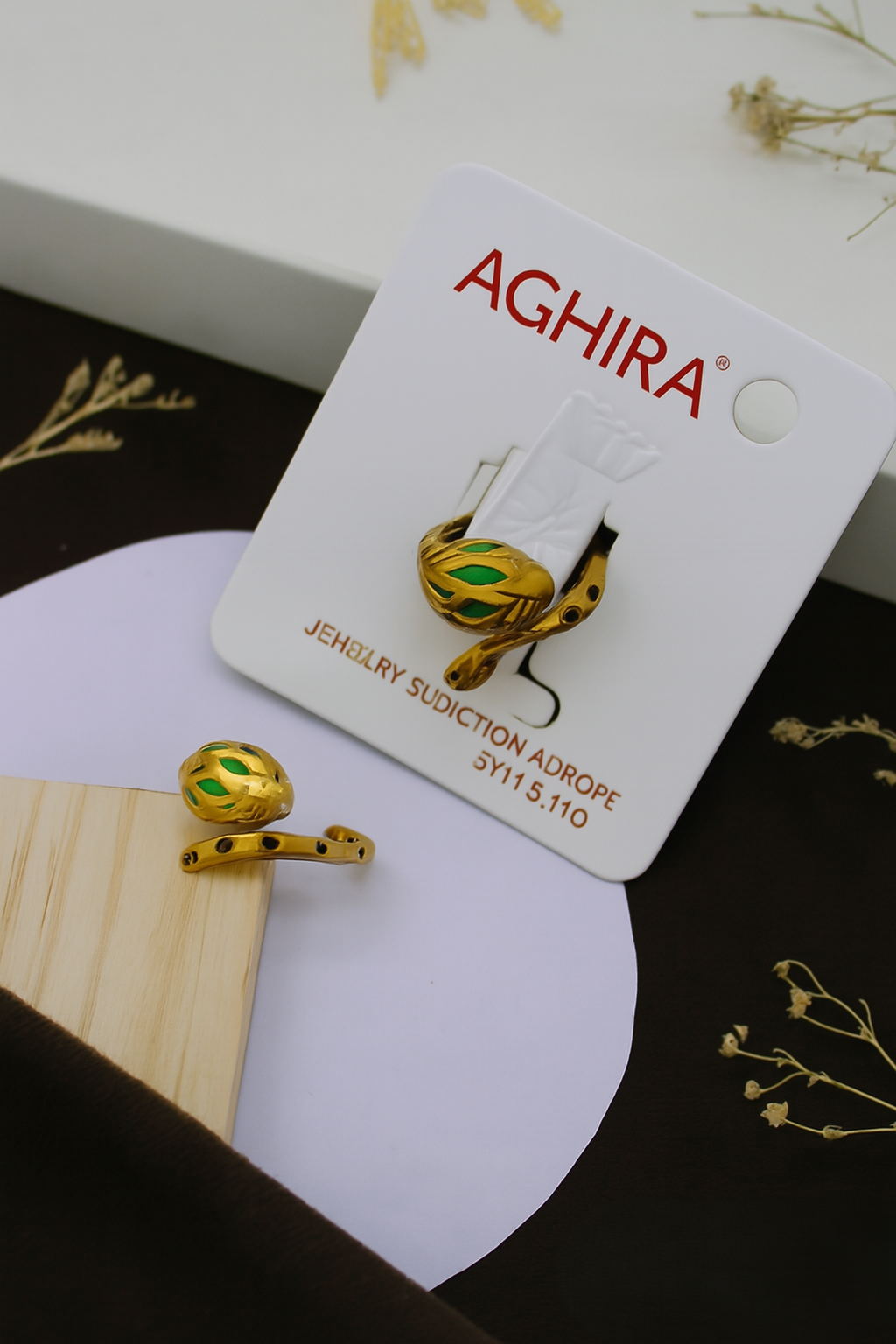 Snake Enamel Statement Ring with Green & Black Detailing