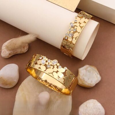 Gold-Tone Gemstone Cluster Bracelets – Oval & Round Cut