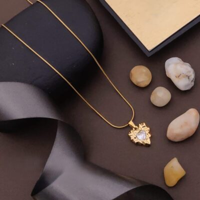 Regal Heart Necklace – Ornate Gold Pendant with CZ Solitaire