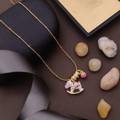 Rocking Horse Necklace – Enamel Toy Pendant with CZ Accents