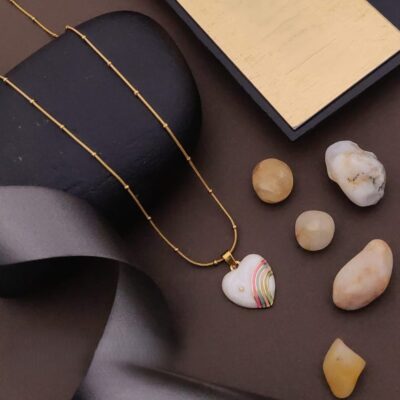 Spectrum Heart Necklace – Enamel Rainbow Pendant on Gold Beaded Chain